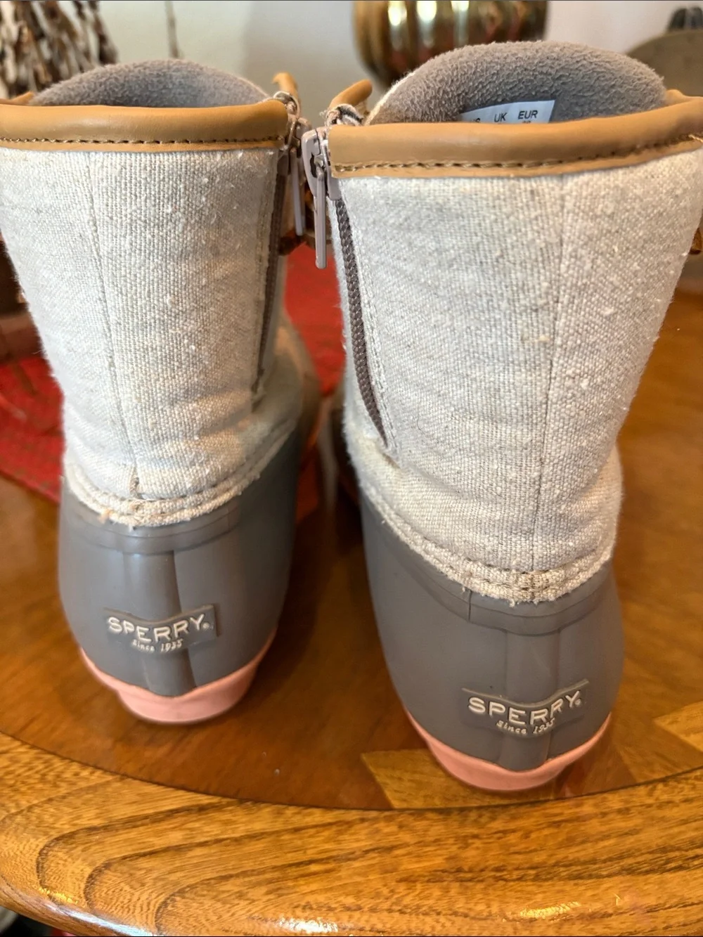 Sperry  Gray Duck Boots with Cream Textile Upper